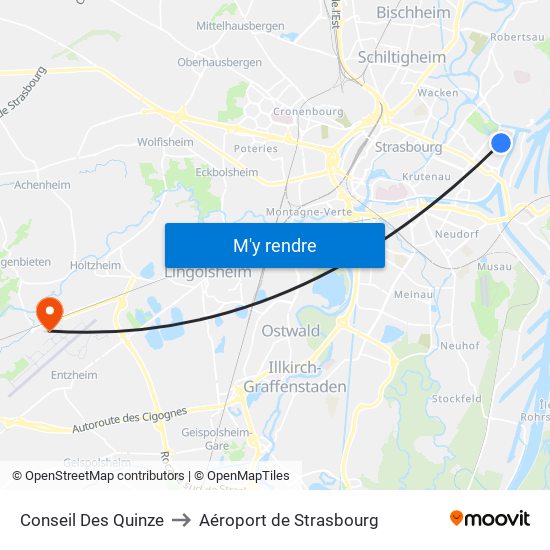 Conseil Des Quinze to Aéroport de Strasbourg map