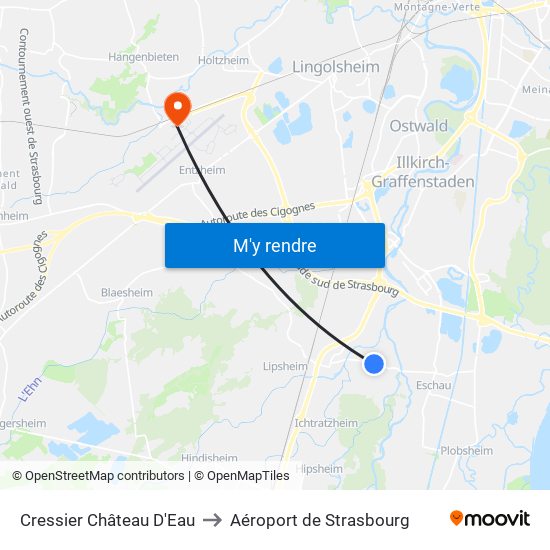 Cressier Château D'Eau to Aéroport de Strasbourg map