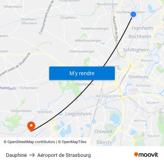 Dauphiné to Aéroport de Strasbourg map