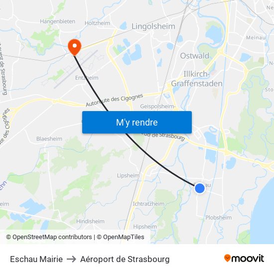 Eschau Mairie to Aéroport de Strasbourg map