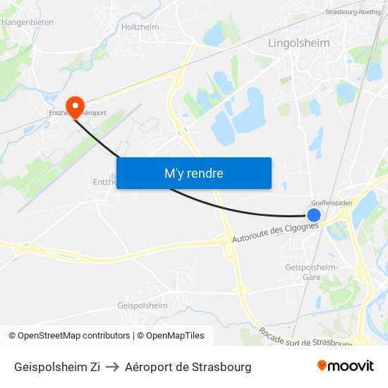 Geispolsheim Zi to Aéroport de Strasbourg map