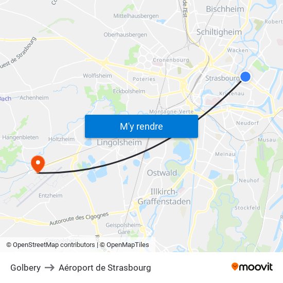 Golbery to Aéroport de Strasbourg map