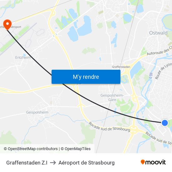 Graffenstaden Z.I to Aéroport de Strasbourg map