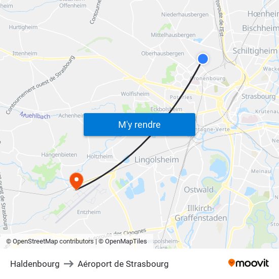 Haldenbourg to Aéroport de Strasbourg map