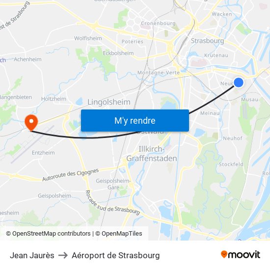 Jean Jaurès to Aéroport de Strasbourg map