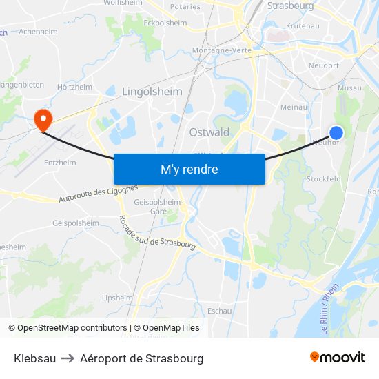 Klebsau to Aéroport de Strasbourg map