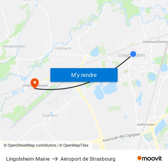 Lingolsheim Mairie to Aéroport de Strasbourg map