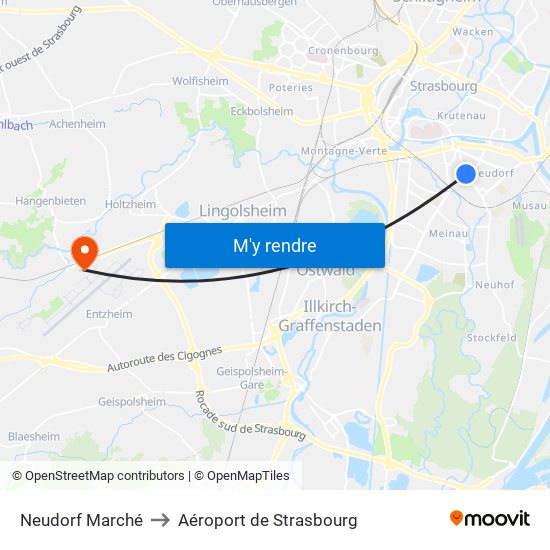 Neudorf Marché to Aéroport de Strasbourg map