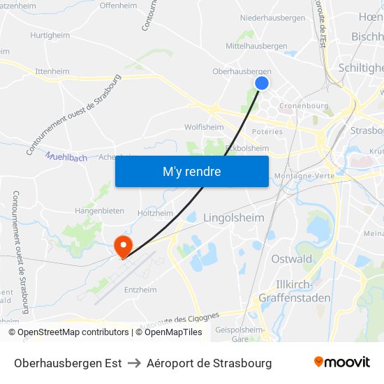 Oberhausbergen Est to Aéroport de Strasbourg map