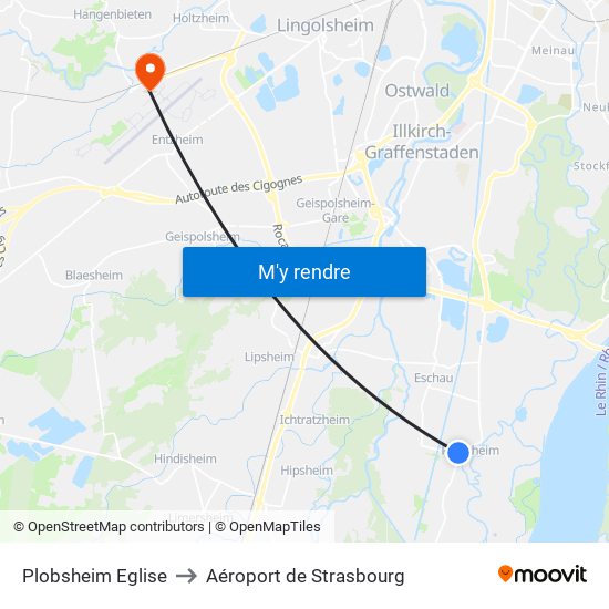 Plobsheim Eglise to Aéroport de Strasbourg map