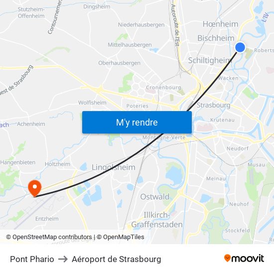 Pont Phario to Aéroport de Strasbourg map