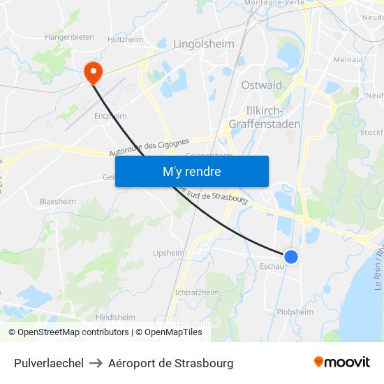 Pulverlaechel to Aéroport de Strasbourg map