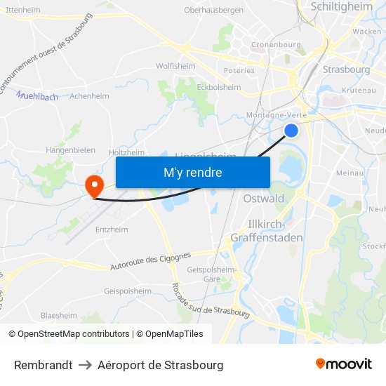 Rembrandt to Aéroport de Strasbourg map