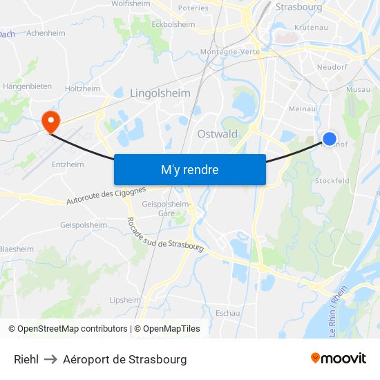Riehl to Aéroport de Strasbourg map