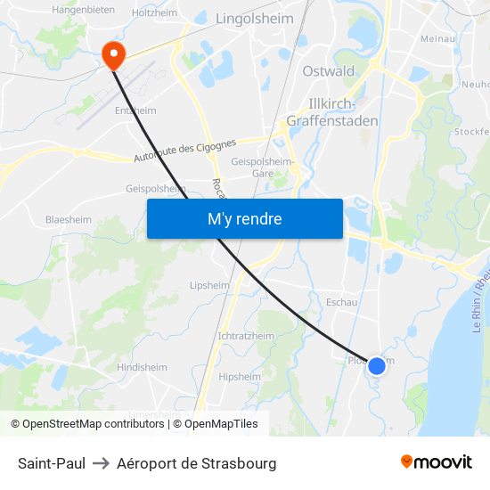 Saint-Paul to Aéroport de Strasbourg map