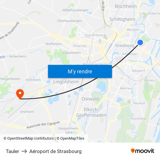 Tauler to Aéroport de Strasbourg map