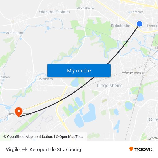 Virgile to Aéroport de Strasbourg map