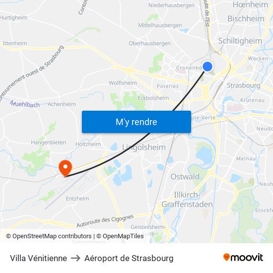 Villa Vénitienne to Aéroport de Strasbourg map