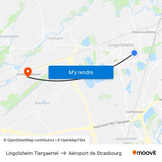 Lingolsheim Tiergaertel to Aéroport de Strasbourg map