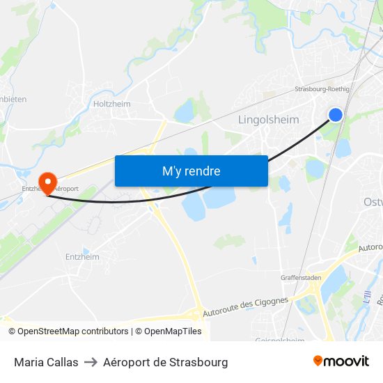 Maria Callas to Aéroport de Strasbourg map