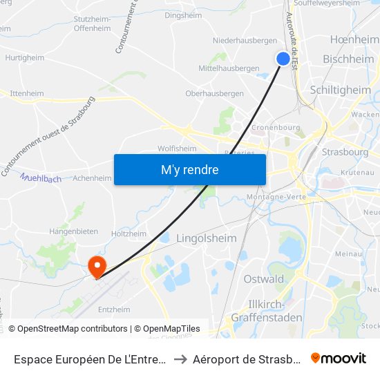 Espace Européen De L'Entreprise to Aéroport de Strasbourg map