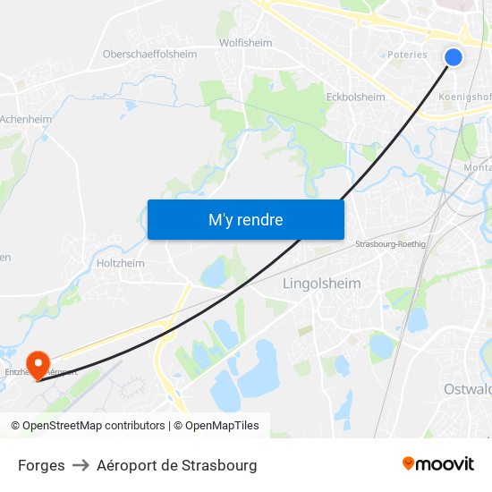 Forges to Aéroport de Strasbourg map