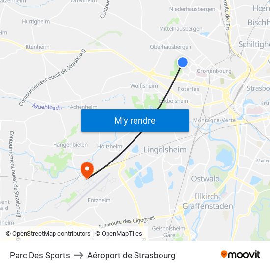 Parc Des Sports to Aéroport de Strasbourg map