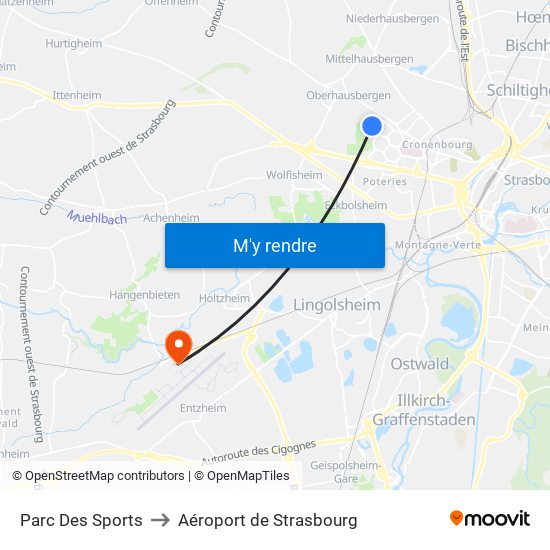 Parc Des Sports to Aéroport de Strasbourg map