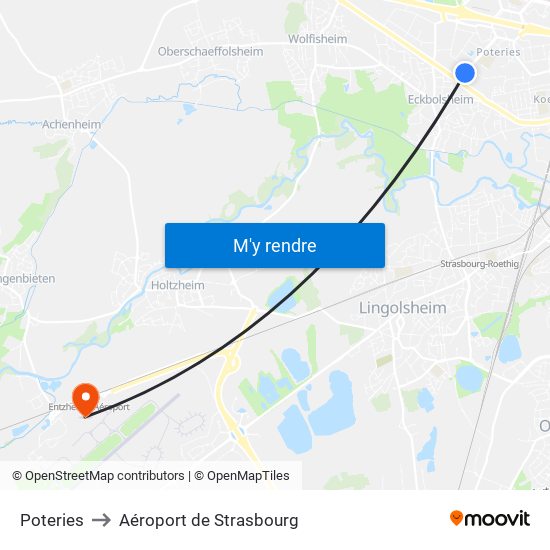 Poteries to Aéroport de Strasbourg map