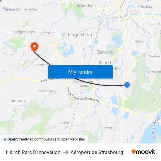 Illkirch Parc D'Innovation to Aéroport de Strasbourg map