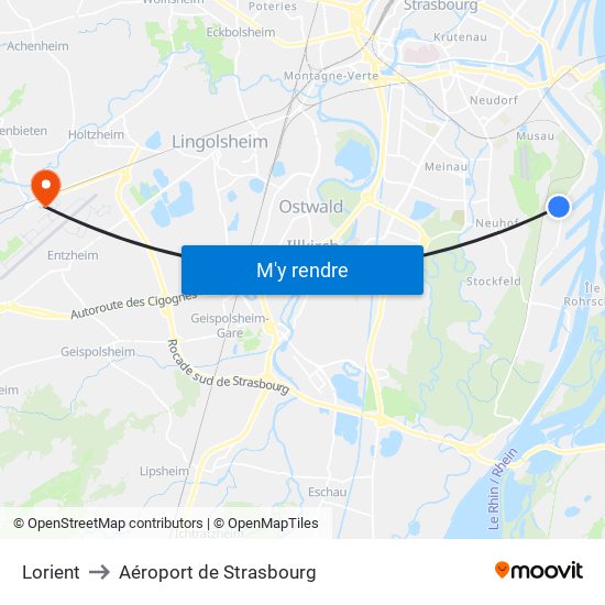 Lorient to Aéroport de Strasbourg map