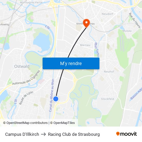 Campus D'Illkirch to Racing Club de Strasbourg map