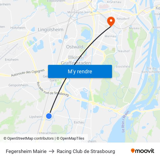 Fegersheim Mairie to Racing Club de Strasbourg map