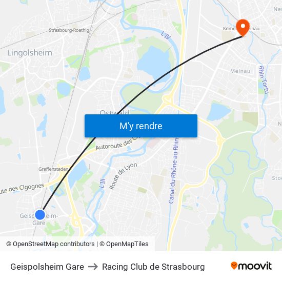 Geispolsheim Gare to Racing Club de Strasbourg map