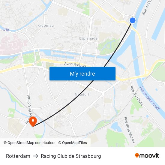 Rotterdam to Racing Club de Strasbourg map