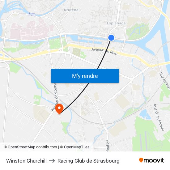 Winston Churchill to Racing Club de Strasbourg map