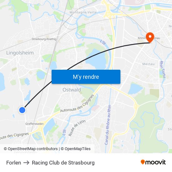 Forlen to Racing Club de Strasbourg map