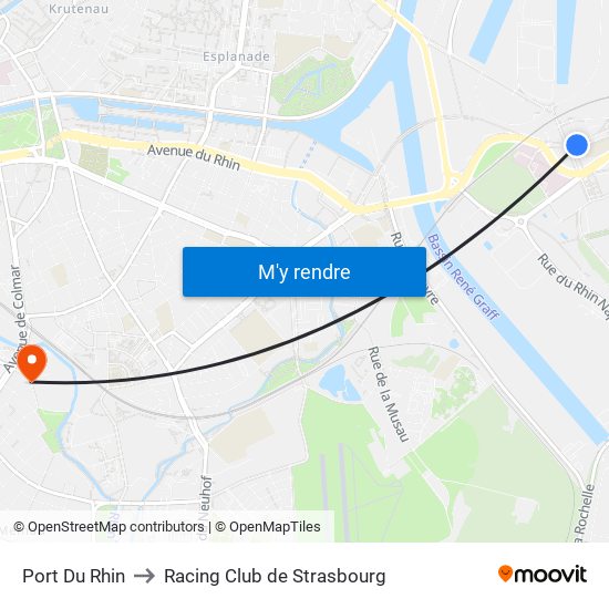 Port Du Rhin to Racing Club de Strasbourg map
