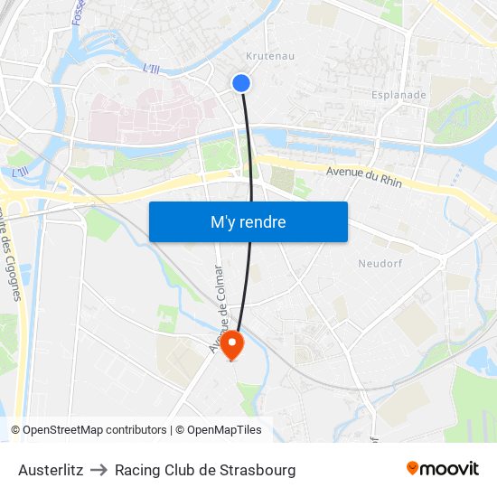 Austerlitz to Racing Club de Strasbourg map