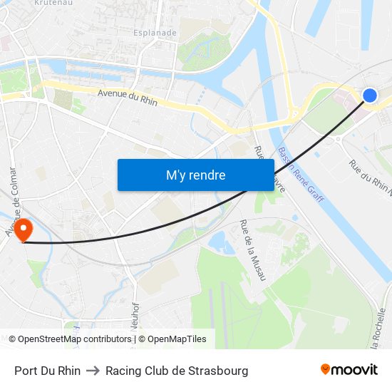 Port Du Rhin to Racing Club de Strasbourg map