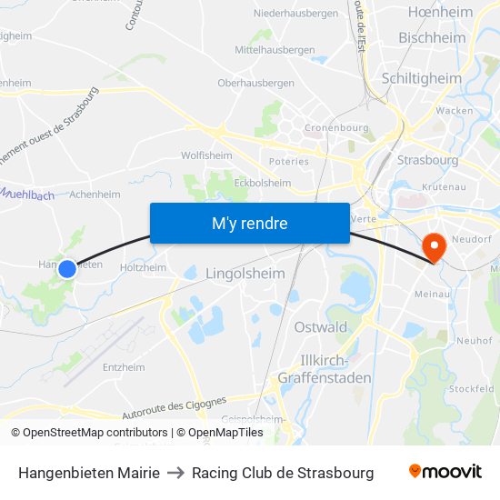 Hangenbieten Mairie to Racing Club de Strasbourg map