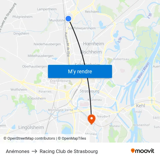 Anémones to Racing Club de Strasbourg map