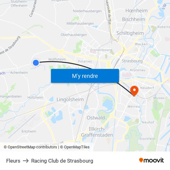 Fleurs to Racing Club de Strasbourg map