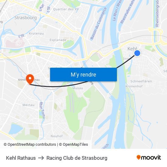 Kehl Rathaus to Racing Club de Strasbourg map