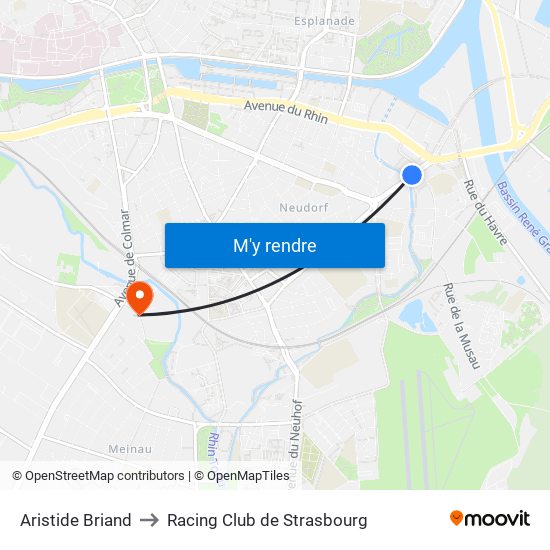 Aristide Briand to Racing Club de Strasbourg map