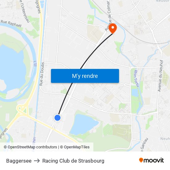 Baggersee to Racing Club de Strasbourg map