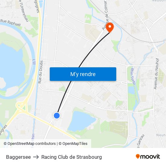 Baggersee to Racing Club de Strasbourg map
