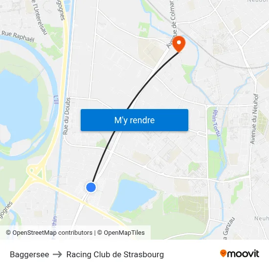 Baggersee to Racing Club de Strasbourg map