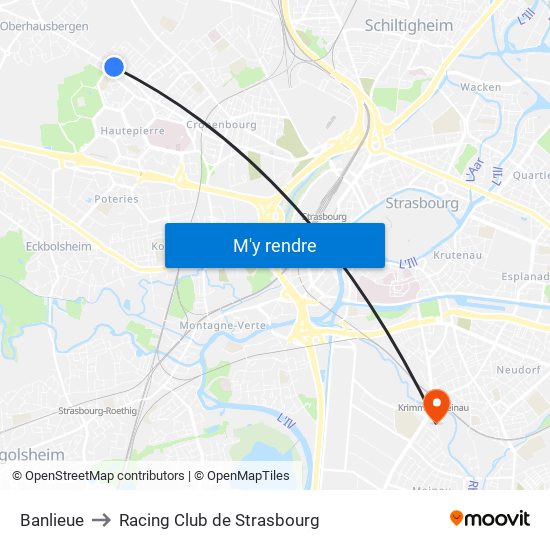 Banlieue to Racing Club de Strasbourg map
