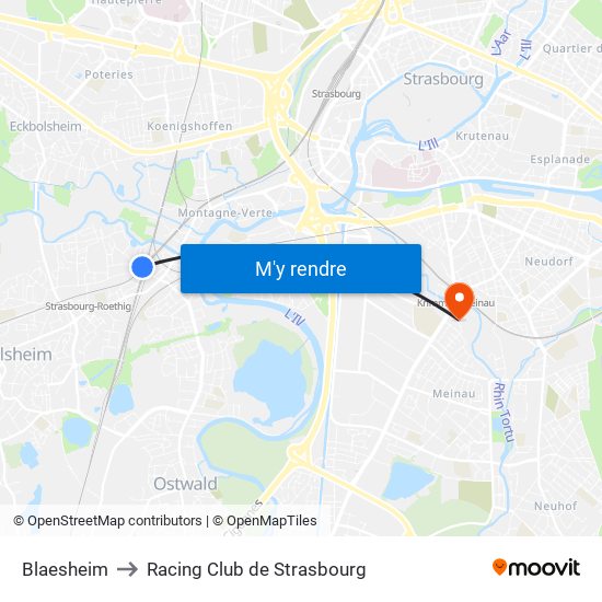 Blaesheim to Racing Club de Strasbourg map